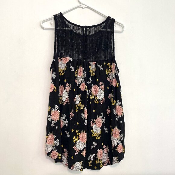 TORRID 1 Plus Size Super Soft Crew Neck Lace Yoke Tank Black Pink Yellow Floral - Picture 12 of 16